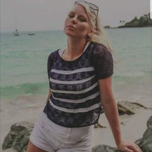 BCBG Maxazria Blue & White Lace Top